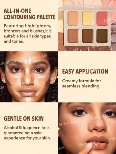 SHEGLAM Stereo Face Six-French Girl 6-Color Cream Contour Palette-برونزر متعدد الاستخدامات يدوم طويلاً وذو تصبغ عالي-هايلايتر للوجه-مناسب لحفلات و-كونتور وبرونزر عيد الأب التخرج عيد الميلاد العطلة الربيع الصيف Y2K فاخر أزياء مكياج مستحضرات التجميل...