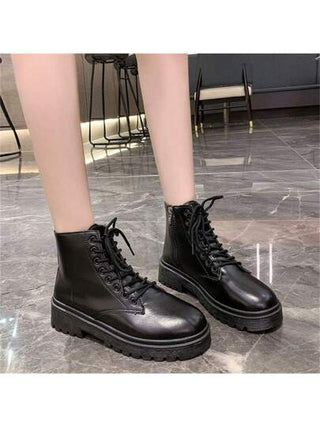 قصيرة , بوت نسائية, بوت كاحل بكعب سميك على الطراز البريطاني, بوت جلد متوسطة الساق على الطراز العسكري, مريحة للخارج