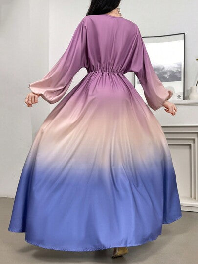 Mulvari فستان نسائي بأكمام طويلة بتدرجات اللون الأنيقة