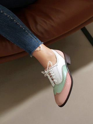 أحذية أوكسفورد حريمي أحذية نسائية أوكسفوردس شقة، أحذية جلدية بأسلوب عتيق برباط، أحذية بلوك براوج.