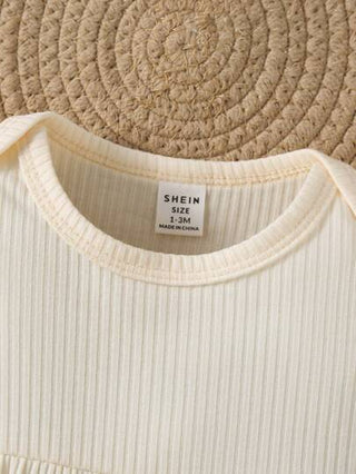 SHEIN بطّة قصيرة الأكمام ذات الرقبة الدائرية والحذاء لطفلة، لون صافٍ ومجموعة من 2، تناسب منزلي عادي مع غطاء رأس