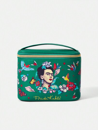 Frida Kahlo X  حقيبة مستحضرات تجميل مربعة مطبوع عليها رسومات نباتية وزهرية، هدايا