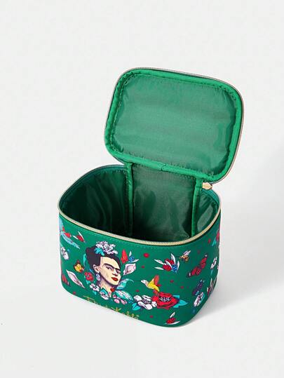 Frida Kahlo X  حقيبة مستحضرات تجميل مربعة مطبوع عليها رسومات نباتية وزهرية، هدايا