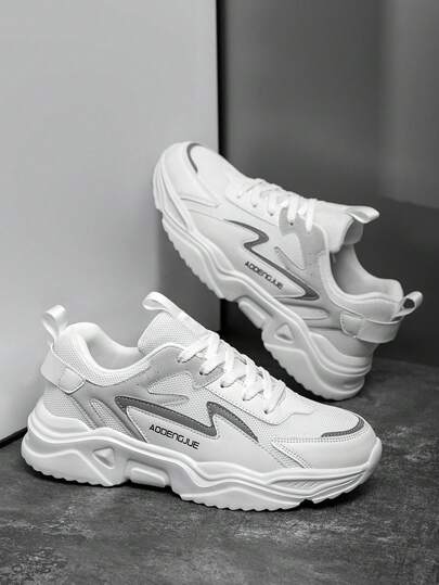 أحذية رياضية خفيفة الوزن ومريحة بشعار مطبوع للرجال، أحذية رياضية أنيقة للتنزه والحياة اليومية