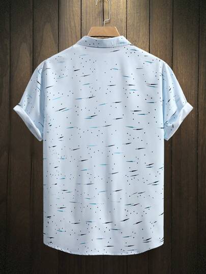 Manfinity Homme قميص قصير الأكمام بطبعة كاملة للرجال لقضاء العطلات على الشاطئ