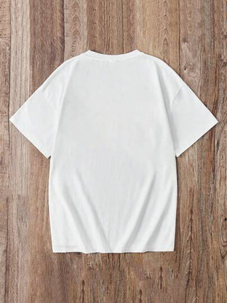 EZwear تي شيرت قصير الأكمام بياقة مستديرة مع طبعة انجليزية فضفاض وكاجوال للنساء، صيفي