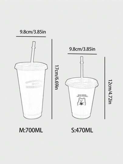 كأس قهوة بلاستيكي من البولي بروبيلين 470/700 مل، كوب شرب قابل للحمل بقش كرتوني، كوب قهوة مثلجة/أمريكانو، زوج من زجاجات المياه
