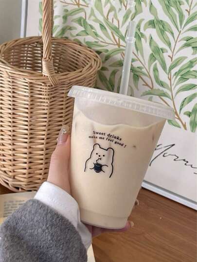 كأس قهوة بلاستيكي من البولي بروبيلين 470/700 مل، كوب شرب قابل للحمل بقش كرتوني، كوب قهوة مثلجة/أمريكانو، زوج من زجاجات المياه