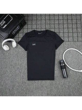 Under Armour تي شيرت تي شيرت قصير الأكمام بأسلوب صديق الحبيب للرجال، لياقة بدنية تدريب رياضي، موضة كاجوال