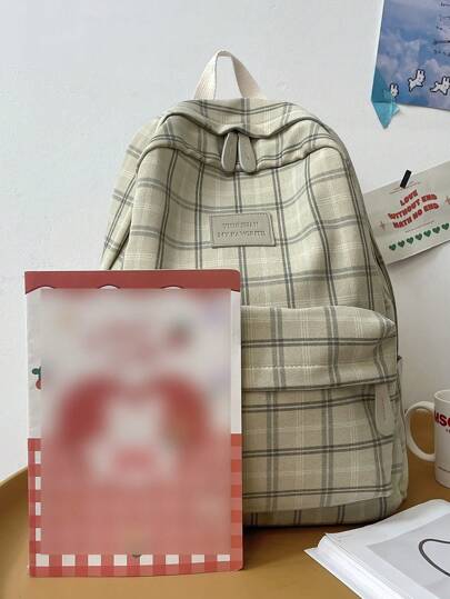 حقيبة ظهر نسائية أنيقة بتصميم مربعات كلاسيكي، حقيبة مدرسية، محمولة، تحتوي على حجرة للكمبيوتر المحمول، ذات سعة كبيرة، لفتيات المراهقات، النساء الطالبات الجامعيات، طالبات المدارس العليا والمتوسطة والإبتدائية، في الهواء الطلق، السفر، الخروجات، والمكتب