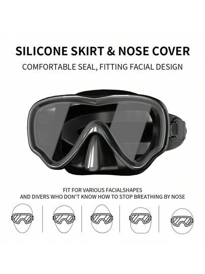قناع سباحة بانورامي Hd كامل الوجه للكبار 1 قطعة مضاد للغبار والضباب ومع Mas دايف الزجاج المقسى مع غطاء الأنف للغطس والغطس والسباحة