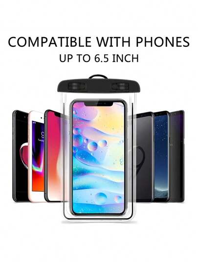 كيس هاتف مقاوم للماء، حافظة مقاومة للماء متوافقة لجميع الهواتف الذكية التي تصل إلى 6 بوصة, متوافقة مع أجهزة آيفون وسامسونج وHTC، للاستخدام في السباحة والتنزه والغطس ومناسبة لحفلات الصيف والشاطئ (باللون الأسود)
