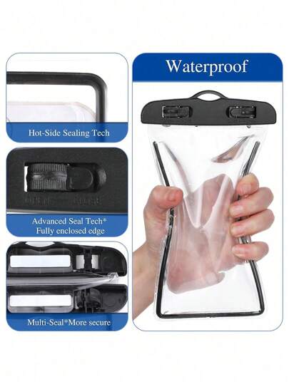 كيس هاتف مقاوم للماء، حافظة مقاومة للماء متوافقة لجميع الهواتف الذكية التي تصل إلى 6 بوصة, متوافقة مع أجهزة آيفون وسامسونج وHTC، للاستخدام في السباحة والتنزه والغطس ومناسبة لحفلات الصيف والشاطئ (باللون الأسود)