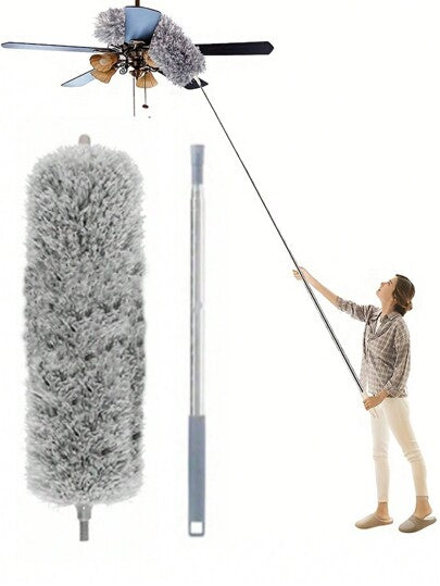 مسحة قابلة للجمع مع قطب من الفولاذ المقاوم للصدأ طوله 110 بوصة، رأس يمكن ثنيه ومقبض طويل لتنظيف المروحة الشفافة, الأسقف العالية، الستائر، الأثاث والسيارات
