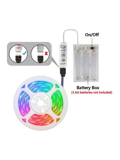 لفة واحدة مصابيح LED اللون قابلة للتغيير 3535 RGB بطول 3.28 قدم إلى 49.21 قدم وعلبة بطارية (بدون بطارية) ذات مفتاح تحكم بثلاثة أزرار تعمل بالبطارية المرنة بجهد5 فولت للأماكن المغلقة / الهواء الطلق ، يمكن استخدامها في غرفة النوم ، وعلى المكتب ، والمنزل ، و