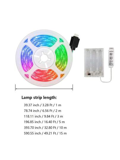 لفة واحدة مصابيح LED اللون قابلة للتغيير 3535 RGB بطول 3.28 قدم إلى 49.21 قدم وعلبة بطارية (بدون بطارية) ذات مفتاح تحكم بثلاثة أزرار تعمل بالبطارية المرنة بجهد5 فولت للأماكن المغلقة / الهواء الطلق ، يمكن استخدامها في غرفة النوم ، وعلى المكتب ، والمنزل ، و