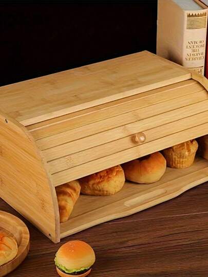 KEMORELA صندوق خبز علوي من الخيزران الطبيعي 1 قطعة، حاوية تخزين الحلويات والفواكه في المنزل بغطاء، صندوق تخزين مقاوم للغبار في المطبخ، صندوق خبز من الخيزران لتخزين الأطعمة في المطبخ، أداة منزلية للمطبخ