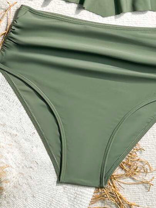 طقم تانكيني حريمي Swim تانكيني بألوان صلبة ذو جانب بتأثير الطية الموجود في الأعلى للاستخدام في العطلات على الشاطئ