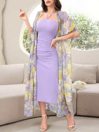 طقم حريمي قطعتين Modelyn مجموعة ملابس نسائية كاردجان وفستان حللر ضيق ذو طبعة زهور مناسب للصيف ، مكونة من قطعتين ملابس أنيقة