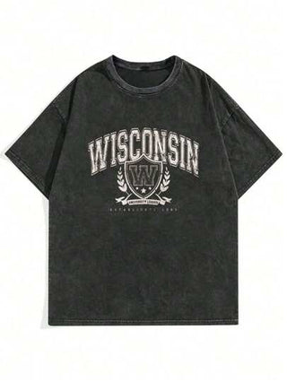 بلوزة رجالية كاجوال قديمة بياقة مستديرة مطبوعة بتصميم بسيط