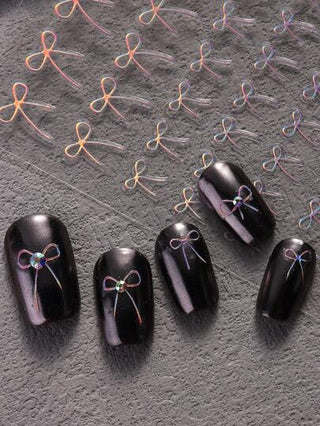 قطعتان ملصقات أظافر بخطوط الأربطة ذهبية اللون بتقنية الليزر ثلاثية الأبعاد زخرفة أظافر رقاقات أربطة وأزهار لطيفة