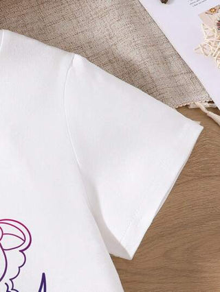 girls-sets ثوب فتاة مراهقة صيفي عارضة مطبوع عليه رسوم كرتونية بأكمام قصيرة وليقنز بلون سادة 2قطعة/مجموعة