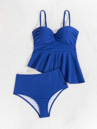 طقم تانكيني حريمي Swim مجموعة ملابس السباحة بيكيني تانكيني نسائية بألوان صلبة وتنورة مطوية وملابس داخلية مثلثة، مناسبة للعطلات الصيفية والشاطئ