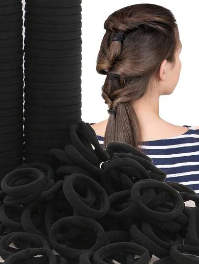 200 قطعة مطاطية سوداء لتصفيف الشعر للفتيات، حياة يومية عارضة، اكسسوارات شعر بسيطة و متينة، عالية المرونة، بأسلوب كوري، شريط مطاطي سميك لشعر الحصان الكبير، بأسلوب رائع للأم والابنة، هدية رائعة لتصفيف الشعر في المناسبات والأعياد