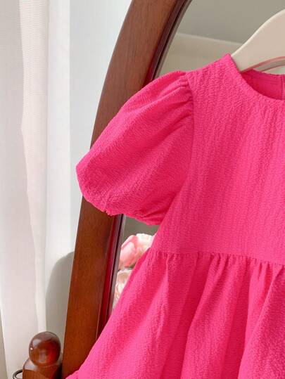 فساتين بيبي فستان بناتي صيفي بسيط وجميل فضفاض مع أكمام قصيرة مفصلة من قماش ناعم