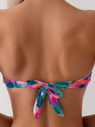Swim Vcay طقم بكيني بطباعة زهرية للعطلات للنساء، توب بانديو مع وصلة دائرية، طقم بكيني قطعتين مثير، شاطئ صيفي
