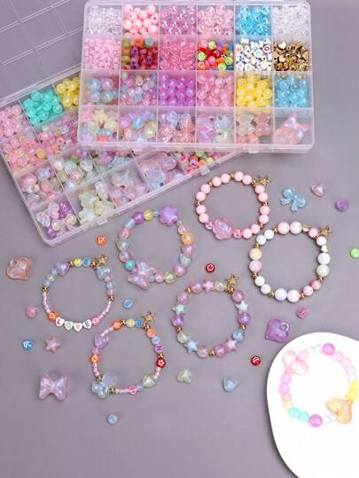 طقم صنع المجوهرات اليدوية للأطفال، قلادة سوار أقراط خواتم، مجموعة اكسسوارات جميلة للأطفال وهدية عيد