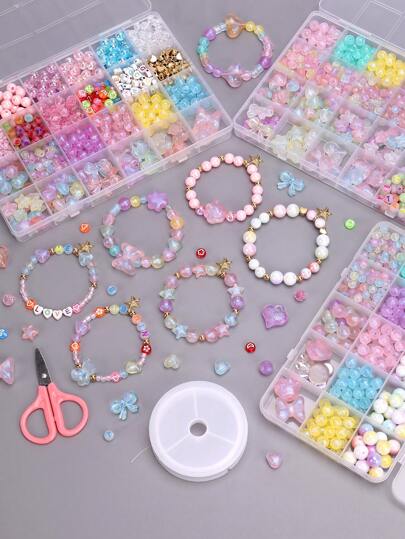 طقم صنع المجوهرات اليدوية للأطفال، قلادة سوار أقراط خواتم، مجموعة اكسسوارات جميلة للأطفال وهدية عيد