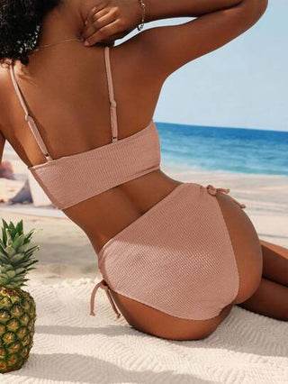 Swim طقم بكيني بلون واحد مزود بسحاب أمامي ووسطي، طقم بكيني قطعتين جريء للشاطئ والعطلات الصيفية