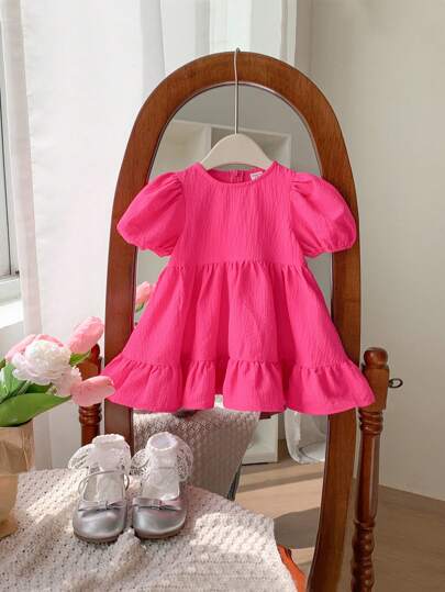 فساتين بيبي فستان بناتي صيفي بسيط وجميل فضفاض مع أكمام قصيرة مفصلة من قماش ناعم