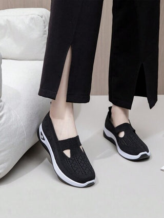 حذاء نسائي من نوع Slip-On، حذاء مسطح عارض، حذاء رياضي مريح ومنسجم مع التنفس