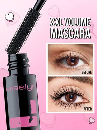 Misslyn مجموعة مكياج عيون كومبو، 3 قطع، ماسكارا حجم XXL وآيلاينر شوكولاتة وإزالة مكياج- مكياج الماسكارا المقاوم للماء والقابل للغسل، تأثير زيادة الحجم والتمديد والتحديد والإطولان والتكاثف، يعمل على تكثيف الرموش بينما يمكن بناء التأثير الذي ترغب به...