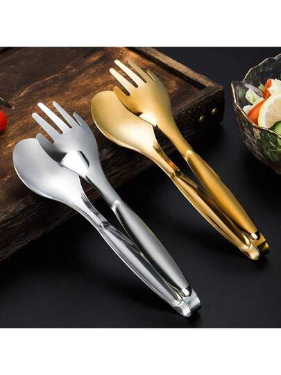 ملقط تقديم ملعقة شوكة ملقط تقديم صغير من الفولاذ المقاوم للصدأ لتقديم الطعام أو السلطة أو المخبوزات في البوفيه وإكسسوارات المطبخ