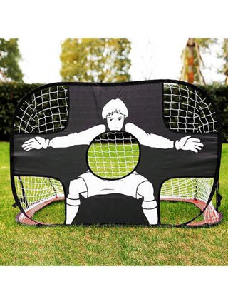مجموعة أهداف كرة قدم للفناء الخلفي - 2 في 1 - معدات تدريب كرة قدم محمولة، شبكة هدف كرة قدم قابلة للطي للتدريب في الخارج مناسبة للتدريب الداخلي والخارجي على كرة القدم، باب تدريب ذو استخدامين مزدوج، شبكة كرة قدم قابلة للطي مع كرة قدم، طقم كرة قدم للألعاب ال