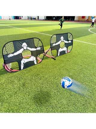مجموعة أهداف كرة قدم للفناء الخلفي - 2 في 1 - معدات تدريب كرة قدم محمولة، شبكة هدف كرة قدم قابلة للطي للتدريب في الخارج مناسبة للتدريب الداخلي والخارجي على كرة القدم، باب تدريب ذو استخدامين مزدوج، شبكة كرة قدم قابلة للطي مع كرة قدم، طقم كرة قدم للألعاب ال