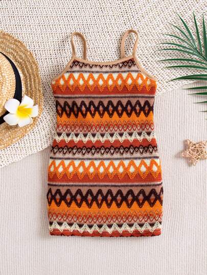 فساتين بيبي فستان صيفي للأطفال الرضع الفتيات جاكار محبوك هندسي رائع الشكل للعطلات