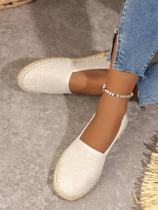 حذاء مسطح عارض جديد للنساء مريح وعارض ، حذاء صياد السمك باللون الأسمر الصلب محبوك بالحبال بخياطة يدوية