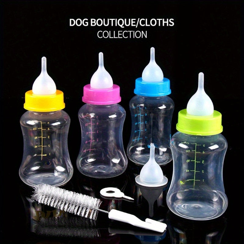 4 قطع من زجاجات تغذية القطط الصغيرة بنقاط الحلمة السيليكون الناعمة - سهلة التنظيف، مستلزمات الرضاعة الحيوانية المطاطية المتينة مع علامات القياس للقطط الصغيرة