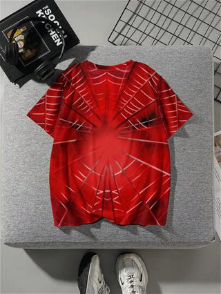 SHEIN تي شيرت رقبة دائرية قصيرة الأكمام بطبعة عنكبوت للفتى المراهق، مناسب لفصل الصيف