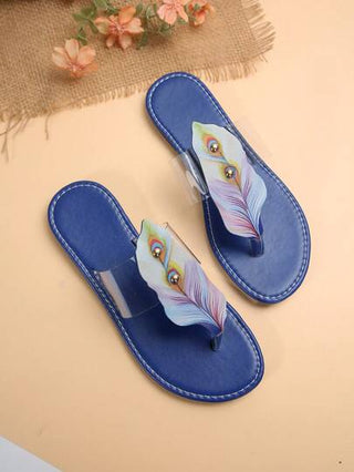 شبشب نسائي صيفي مسطح جديد 2024، فليب فلوب طبعة ريش موضة، صنادل شاطئية متعددة الاستخدامات