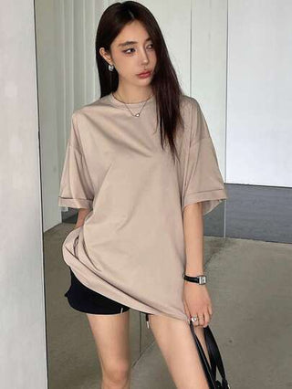 DAZY تي شيرت صيفي مريح للنساء قصير غير محكم بأكمام خفيفة بتصميم أجنحة الخفافيش بياقة مستديرة من اللون الواحد ذو مقاسات كبيرة