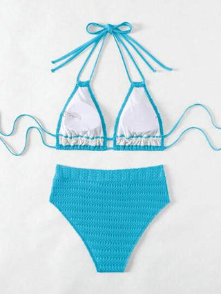 Swim مجموعة بيكيني جذابة للسيدات مكونة من حمالة عنق لون سادة للاستخدام في العطلات وعلى الشاطئ في الصيف