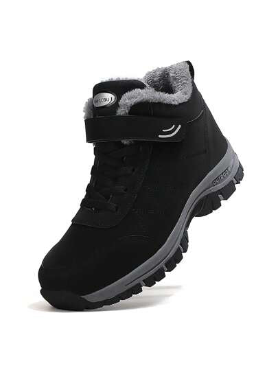 بوت ثلج شتوية جديدة للرجال من جلد مبطن ومقاوم للماء ومناسبة للتسلق والصيد ، بوت هايكنغ خارجية دافئة وعملية للجنسين، مع ربطات بوت من الخارج. مثالية مع سترات الريش أو السراويل الجيبية ، دافئة ومريحة وذات قاعدة مضادة للانزلاق