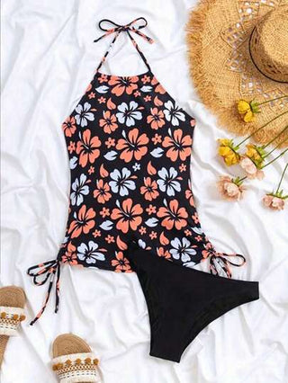 طقم تانكيني حريمي Swim Lushoire ملابس سباحة للنساء بأنماط زهرية ، سكيني ذو رباط قابل للسحب وجوانب مكمشة، للأسلوب الفاخر في أوقات الإجازة والشاطئ الصيفي