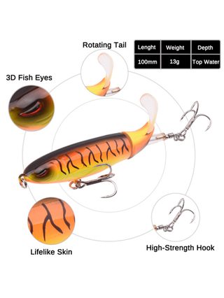 لعب صيد السمك قمة الماء Crankbait 10 سم / 13غم، تصميم مروحية ، قلم عائم للطعوم الصلبة ، طعم سمك واقعي للصيد في البحر والمياه العذبة ، الرياضة والأنشطة الخارجية