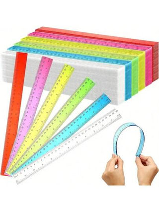 أدوات مكتبية ومدرسية 6 قطع مسطرة إعلانية عشوائية الألوان، 2.8 سم * 30 سم، بلاستيك خفيف الوزن، شفاف وملون، أداة رسم للقرطاسية المدرسية، الرجوع إلى المدرسة